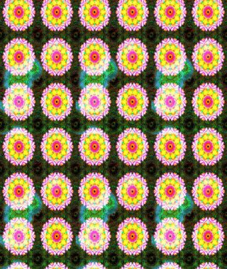 1950-1960 motifleri. El çizimi çiçek unsurları olan soyut çizim raster deseni. Retro tekstil tasarım koleksiyonu. Yeşil yeşile. Çiçekli ipek eşarp..