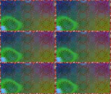 Renkli Bahar Temalı Kusursuz Arkaplan. Düz Çiçek Elementleri Tasarımı. Yeşil ve mavi renkte çiçekler. Sevimli çiçek raster deseni.