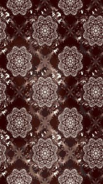 Raster illüstrasyonundaki çiçek desenli çizim. Kahverengi renkte çiçekler.