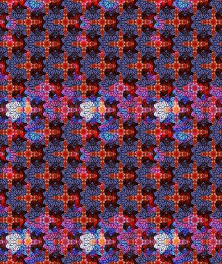 Suluboya çiçekli çiçek deseni. Raster illüstrasyonu. Mor renklerde Asya tekstili.