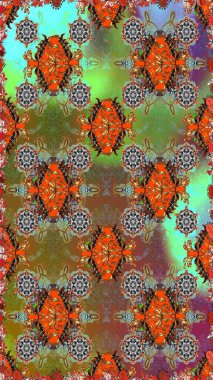 Raster illüstrasyonu. Kahverengi ve turuncu renklerde bahar çiçekleri. Yaprak ve çiçeklerin suluboya resmi, kahverengi ve turuncu renklerde pürüzsüz desen.