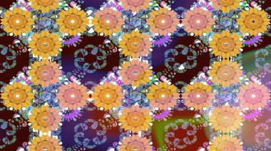 Karalama çiçekleri çizim kalıbı. Kahverengi el çizimi. Raster deseni. Sanat esinlenerek çiçeklere ilham veriyor ve geride.