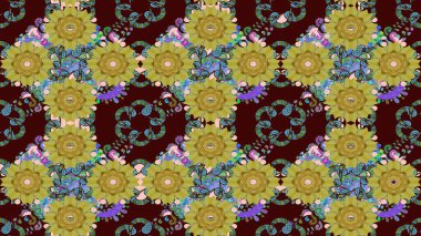 Kahverengi renkte yaz çiçekleri. Çiçekli karalama şeklinde Raster çiçek deseni. Raster illüstrasyonu.