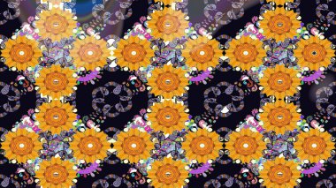 Çiçekli karalama şeklinde Raster çiçek deseni. Siyah renkli çiçekler. Yumuşak, bahar çiçekli arka plan.