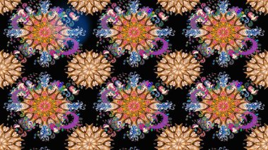 Tekstil tasarımı için siyah renkli geleneksel halk çiçekleri buketi. Üzerinde gelincikler ve vadi zambakları olan renkli çiçek desenli nakış..