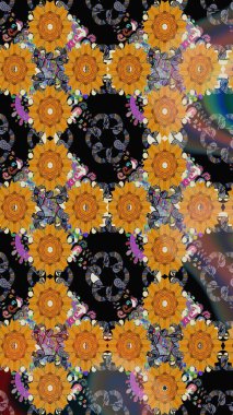 Raster illüstrasyonu. Çiçekli, yapraklı, çiçek desenli eskiz. El çizimi.