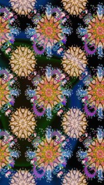 Raster illüstrasyonundaki çiçek desenli çizim. Renkli Bahar Teması eskiz kalıbı. Mavi renkli çiçekler. Düz Çiçek Elementleri Tasarımı.