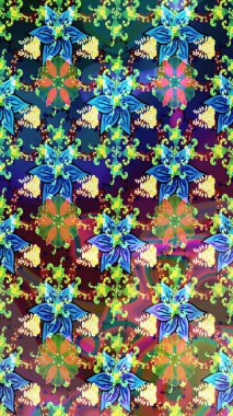 Raster illüstrasyonu. Çiçek desenli eskiz, darbeler, sıçramalar, yaz çiçekleri. Mavi renkte çiçekler.