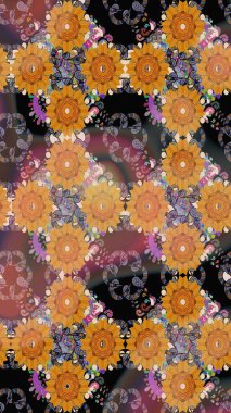 Raster illüstrasyonu. Turuncu renklerde. Çiçekli güzel suluboya desen.