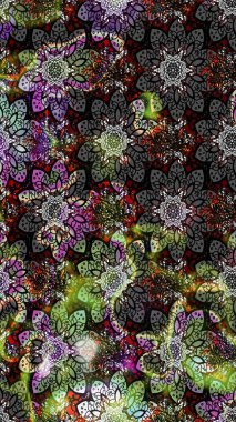 Raster Çiçek İllüstrasyonu 'nun şirin tekstili. Gri renkli etnik çiçeklerle zarif eskiz deseni.