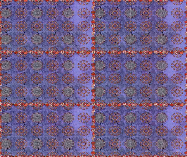 Raster illüstrasyonunda kusursuz çiçek deseni. Mor ve kahverengi renkte çiçekler.