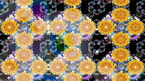 Raster Yumuşak kumaş deseni. Raster çiçek izi. Çiçek sarısı çizim şekli. Klasik taslak çizimi.