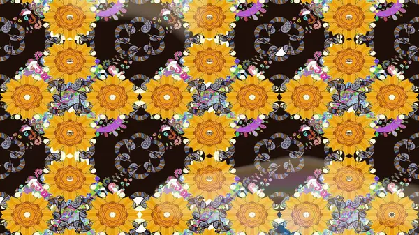 Sarı renkli çiçekler. Raster illüstrasyonunda çiçek deseni çizimi.