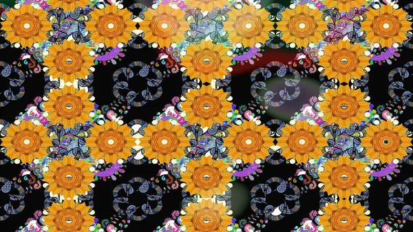 Siyah renkli çiçekler. Renkli Bahar temalı eskiz kalıbı. Çiçekli çiçek deseni, suluboya. Düz Çiçek Elementleri Tasarım Raster illüstrasyonu.