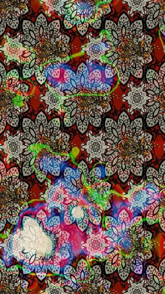 Güzel kumaş deseni. Renkli Bahar Teması eskiz kalıbı. Raster illüstrasyonundaki çiçek desenli çizim. Düz Çiçek Elementleri Tasarımı.