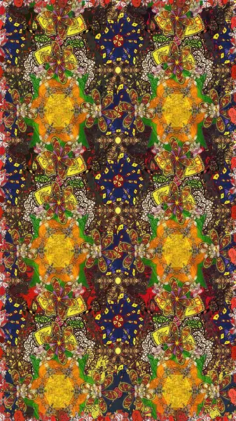 Kahverengi ve sarı renkli çiçekler. El çizimi çiçekli, soyut, pürüzsüz desen. Raster illüstrasyonu.