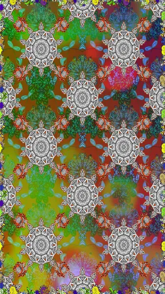 Sanat, çiçeklere ilham verir ve arka plan bırakır. Raster deseni. Yeşil el çizimi desen. Karalama çiçekleri kusursuz desen.