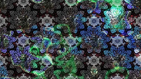 Çizim kalıbı. Raster illüstrasyonu. Siyah renklerde. Renkli süs kenarı. Çiçek duvar kağıdı. Hint süsü..