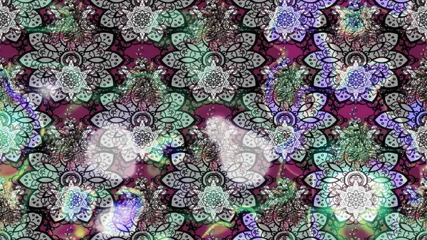 El çizimi Raster çizimi. Çizim çiçek deseni duvar kağıdı, web sitesi arka planı, ambalaj kağıdı, davetiye, broşür, afiş veya web sitesi için kullanılabilir. Parlak elementlerin.