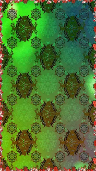 Tişörtsüz arka plan deseni. Yeşil ve kahverengi renkli çiçekler. Tropik çiçekler.