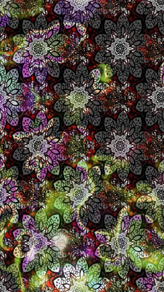 Raster Çiçek İllüstrasyonu 'nun şirin tekstili. Gri renkli etnik çiçeklerle zarif eskiz deseni.