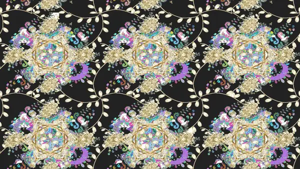 Gri renkli etnik çiçekli zarif eskiz deseni. Raster Çiçek İllüstrasyonu güzel tekstil..