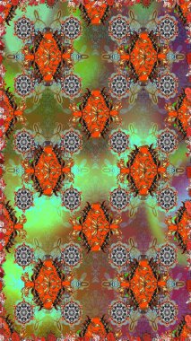 Kusursuz bir arka plan modeli. Raster - stok. Yapraklı çiçekler ve papatya çiçekleri kahverengi ve yeşil renklerde.