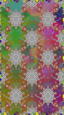 Gri renkli çiçekler. Raster illüstrasyonunda kusursuz çiçek deseni. Renkli Bahar Temalı Kusursuz Arkaplan. Düz Çiçek Elementleri Tasarımı.