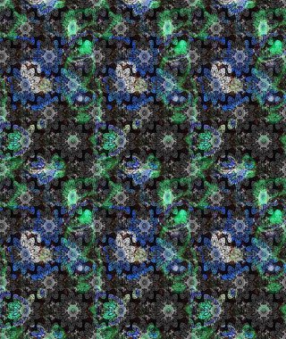 Gri renkli bitkilerden oluşan parlak çiçekli çizim deseni.