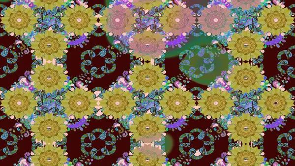 Raster Çiçek İllüstrasyonu güzel tekstil. Kahverengi renkli etnik çiçeklerle zarif bir eskiz deseni..