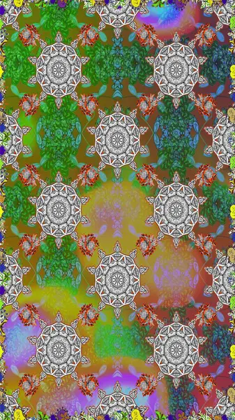 Yeşil renkli çiçekler. Kusursuz çiçek deseni duvar kâğıdı olarak kullanılabilir. Raster illüstrasyonu.