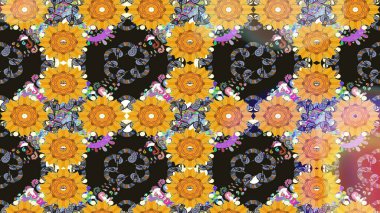 El çizimi. Raster illüstrasyonu. Çiçekli, yapraklı, çiçek desenli çizim..