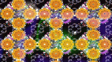 Soyut çiçek çizim kalıbı arka planı. Küçük çiçekteki sevimli çiçek deseni. Sarı renklerde. Raster illüstrasyonu. Raster deseni.