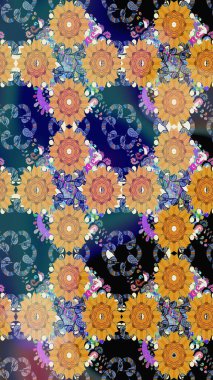 Mavi renkli çiçekler. Hediye ambalaj kağıdı, tebrik kartları, posterler ve pankart tasarımı. Raster düz çiçek çizim deseni.