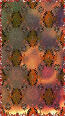 Kahverengi ve turuncu renklerde bahar çiçekleri. Patlayan çiçekler soyut olarak yerleştirilmiş. Raster illüstrasyonu. Raster deseni.