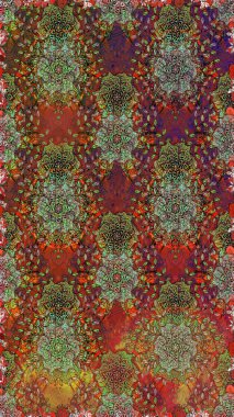 Kahverengi ve yeşil renklerde çiçeklerle kusursuz çiçek deseni. Çiçekler suluboya tarzında kahverengi ve yeşil renklerde.