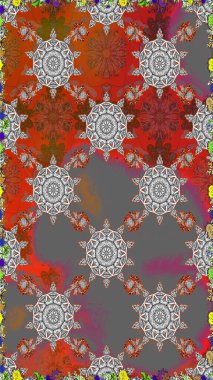 Klasik çiçek tasarımı elementleri. Gri ve kahverengi kıvırcık çiçekler gri ve kahverengi renklerde şekillenir. Raster illüstrasyonu.