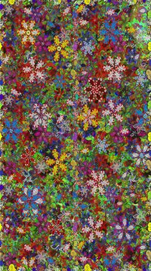 Yeşil renkler. Yaz çiçekleri teması. El çizimi, soyut ve süslü elementler. Suluboya resim taklit Raster çizimi. Klasik çiçekler..