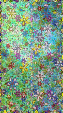 Raster çiçekli arka plan. Yazdır. Renkli Yaz Temalı Kusursuz Arkaplan. Güzel, pürüzsüz bir desen. Düz Çiçek Elementleri Tasarımı. Şirin kumaş deseni.