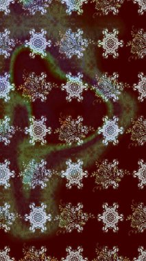 Çiçek desenli çizim. Kahverengi renkli Asya tekstili. Raster illüstrasyonu.