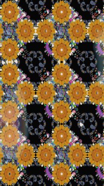 Raster illüstrasyonu. Siyah renklerde. Siyah renkte siyah papatya deseni.