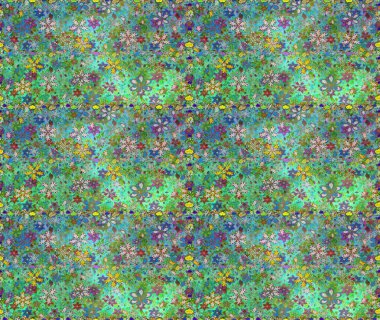 Raster illüstrasyonu. Raster deseni. Yumuşak, yaz çiçekleri yeşil ve mavi renklerde. Küçük çiçekte sevimli çiçek deseni var..