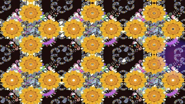 Çiçeksel çizim kalıbının yansıması. Vadinin sarı renkli çiçekleri.