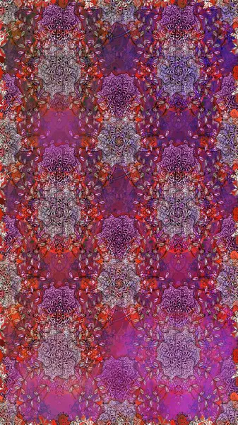 Mor ve kahverengi renkte çiçekler. Raster illüstrasyonunda kusursuz çiçek deseni.