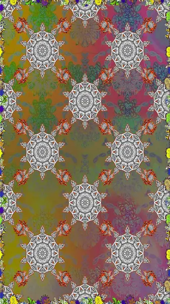 Kahverengi ve gri renkli çiçekler. Raster illüstrasyonu. Çiçek süsü ile kusursuz desen.