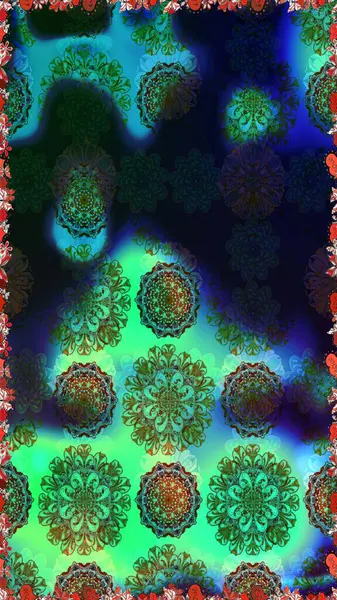 Çiçekli güzel suluboya desen. Yeşil renklerde. Raster illüstrasyonu.