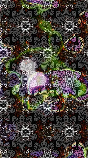 Raster illüstrasyonu. Çiçek desenli çizim. Gri renkli Asya tekstili.