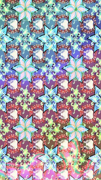 Güzel kumaş deseni. Raster suluboya çiçek deseni, narin çiçekler, nötr ve mavi çiçekler, tebrik kartı şablonu.