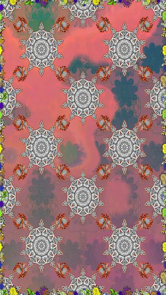 Raster illüstrasyonu. Pembe ve gri renklerde bahar çiçekleri. Çiçek ve yapraklı karalama şeklinde Raster çiçek deseni.