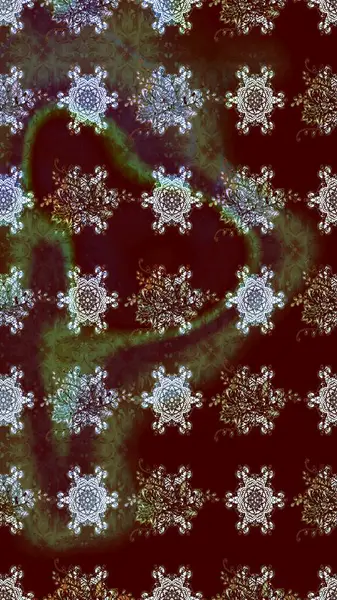 Çiçek desenli çizim. Kahverengi renkli Asya tekstili. Raster illüstrasyonu.